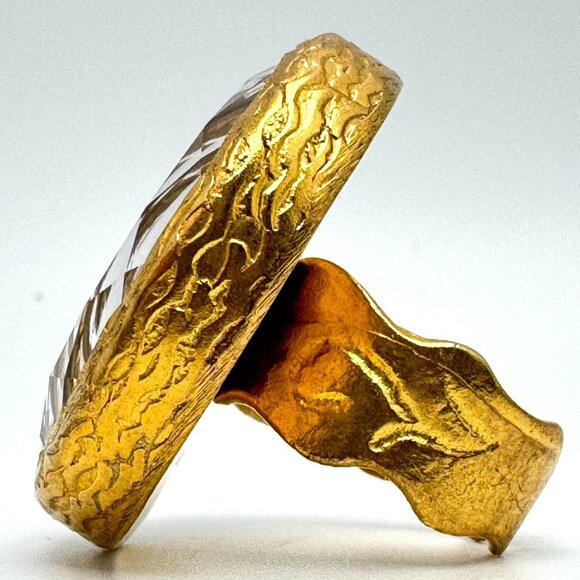 Silver Gold Vermeil Adjustable Hamsa Statement Ring Pink Textile Crystal Accent - Picture 11 of 12